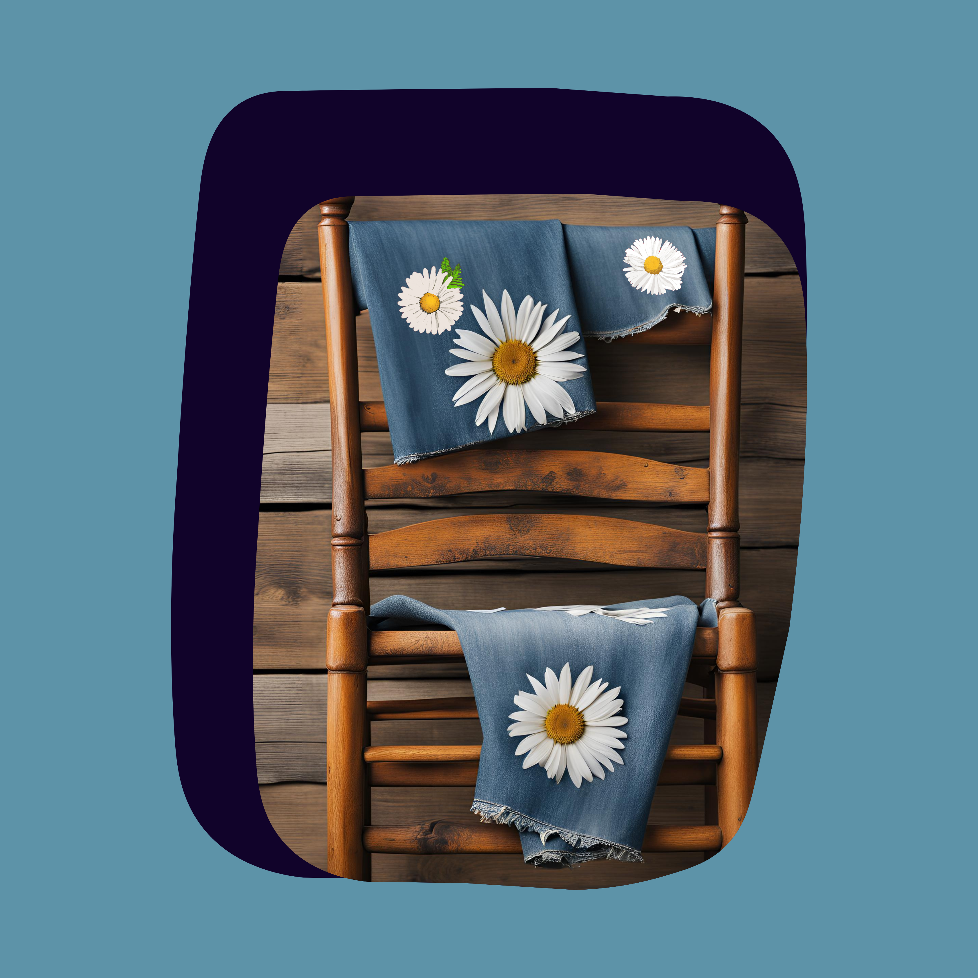 jeans on a wood ladder with daisy flowers on them