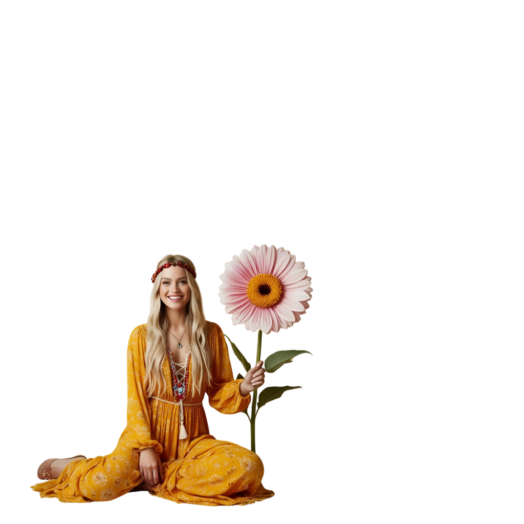 woman holding a giant flower
