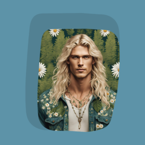 boho man wearing daisy decal on jean shirt
