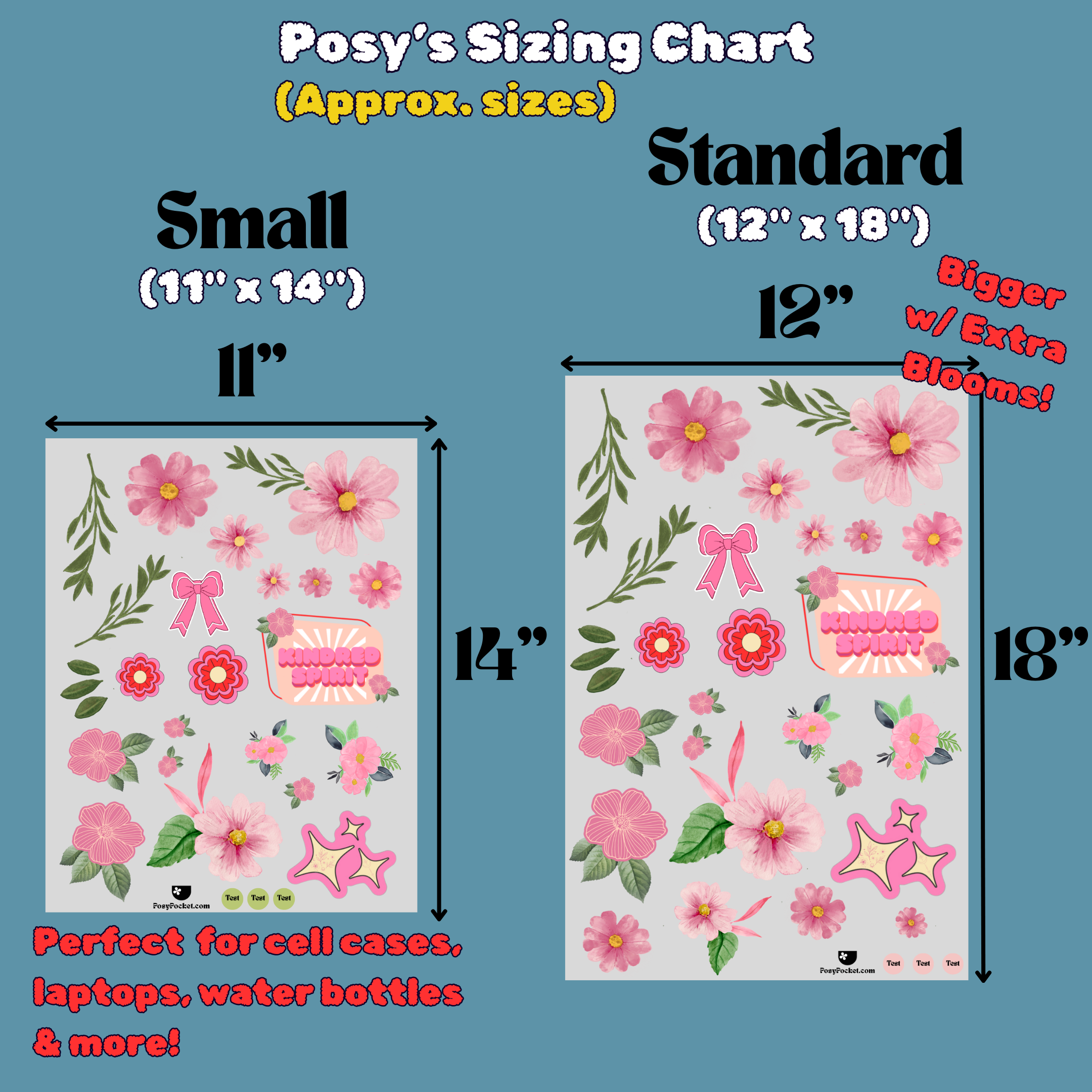 boho blossom pink decals sizing chart