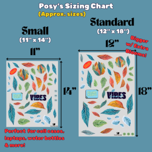 leaf decal set with size chart