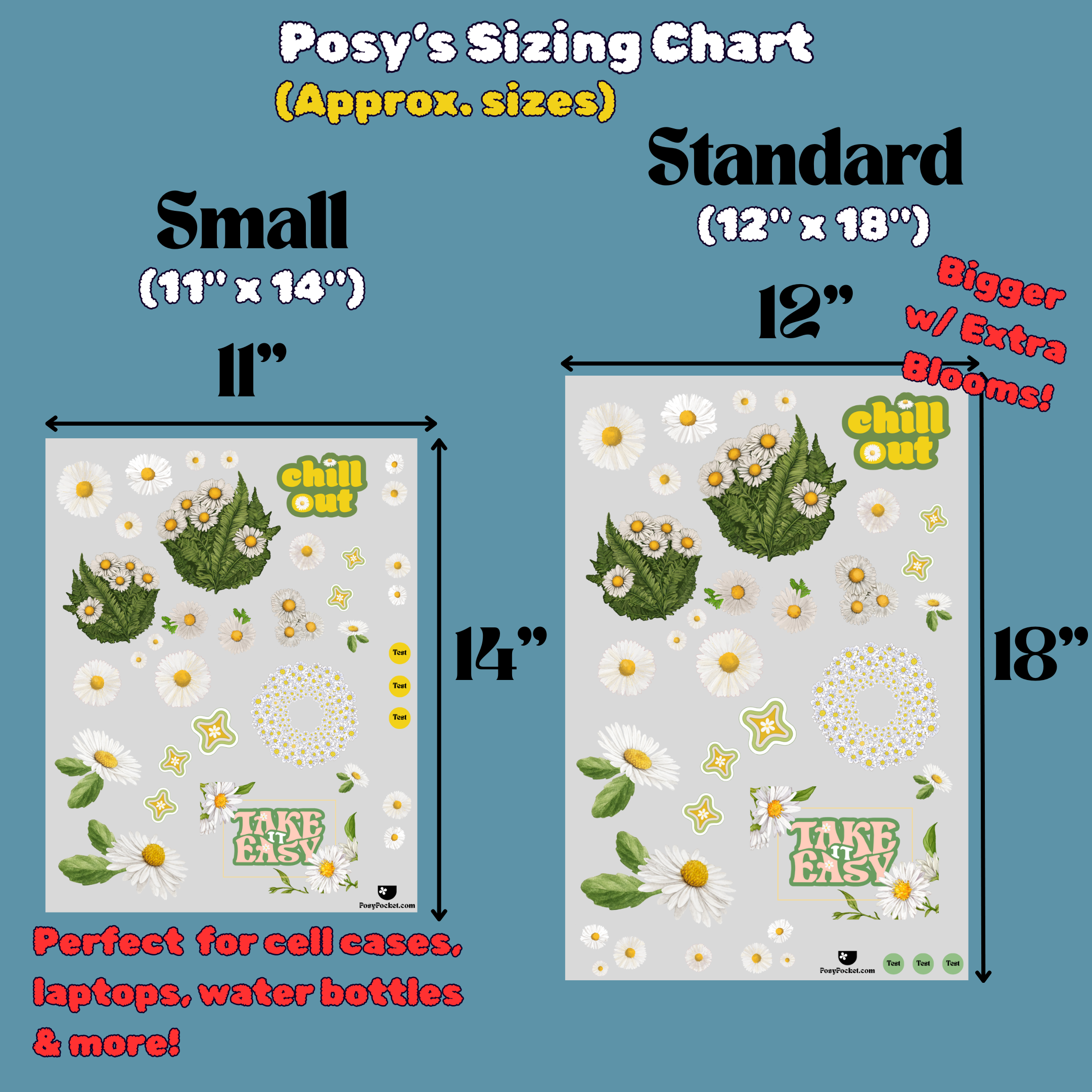 daisy decals on a size chart