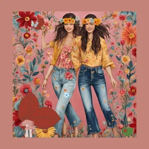 Funny boho art two girls with three arm printable