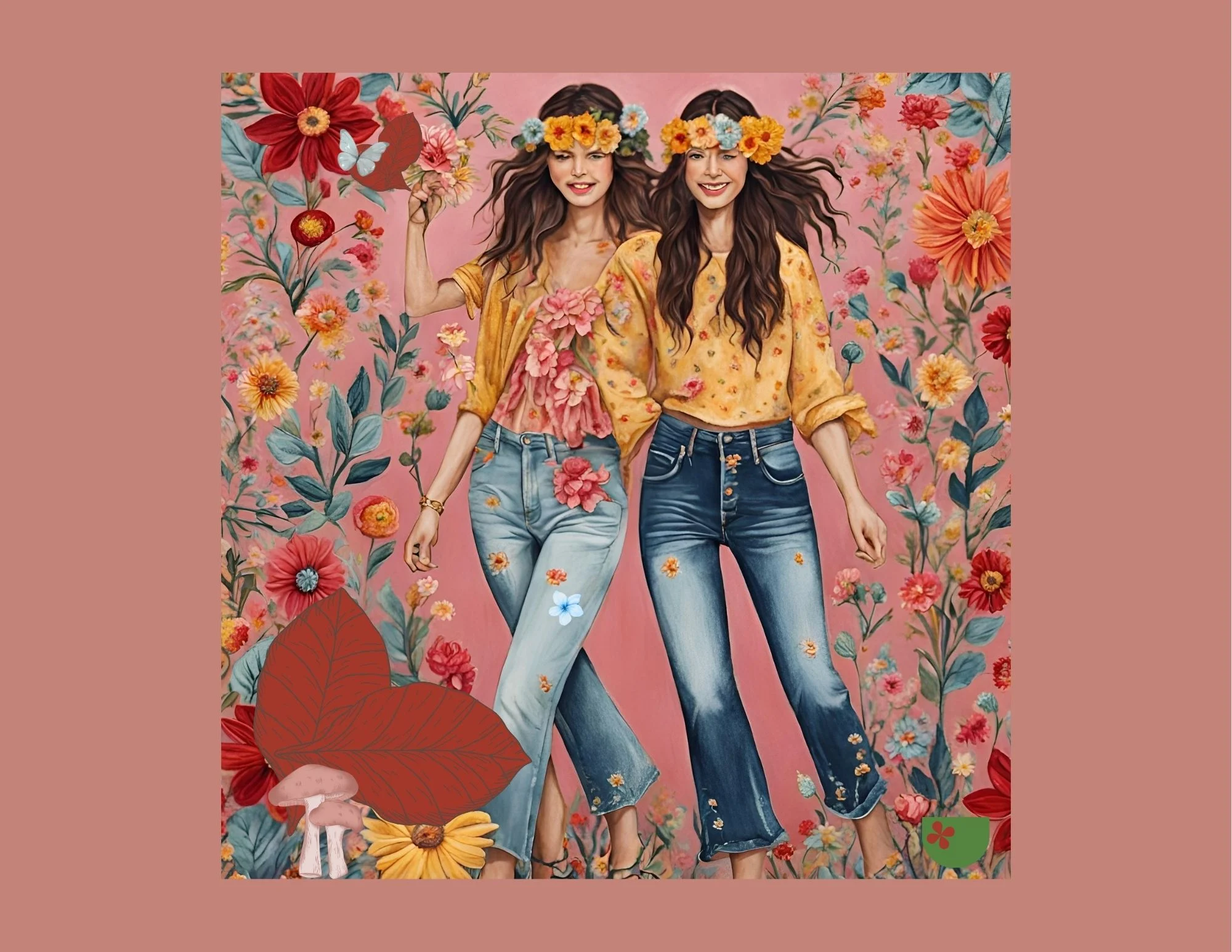 Funny boho art two girls with three arm printable