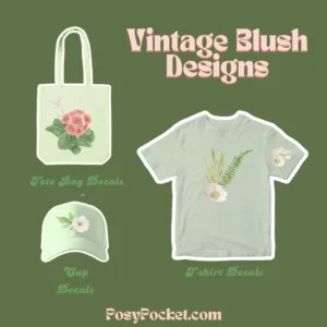 vintage blush pink decals on shirt and canvas bag