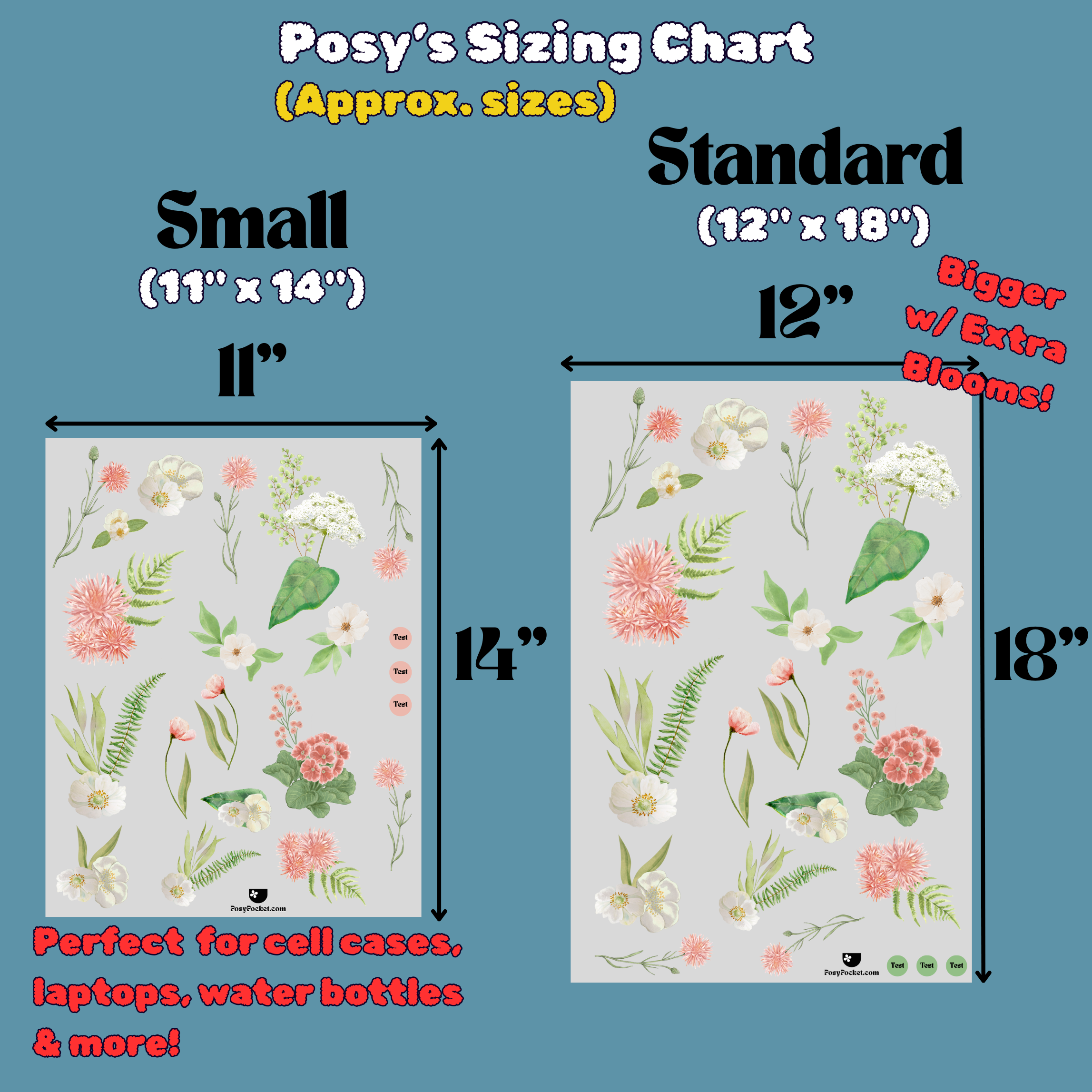 vintage floral decals size chart
