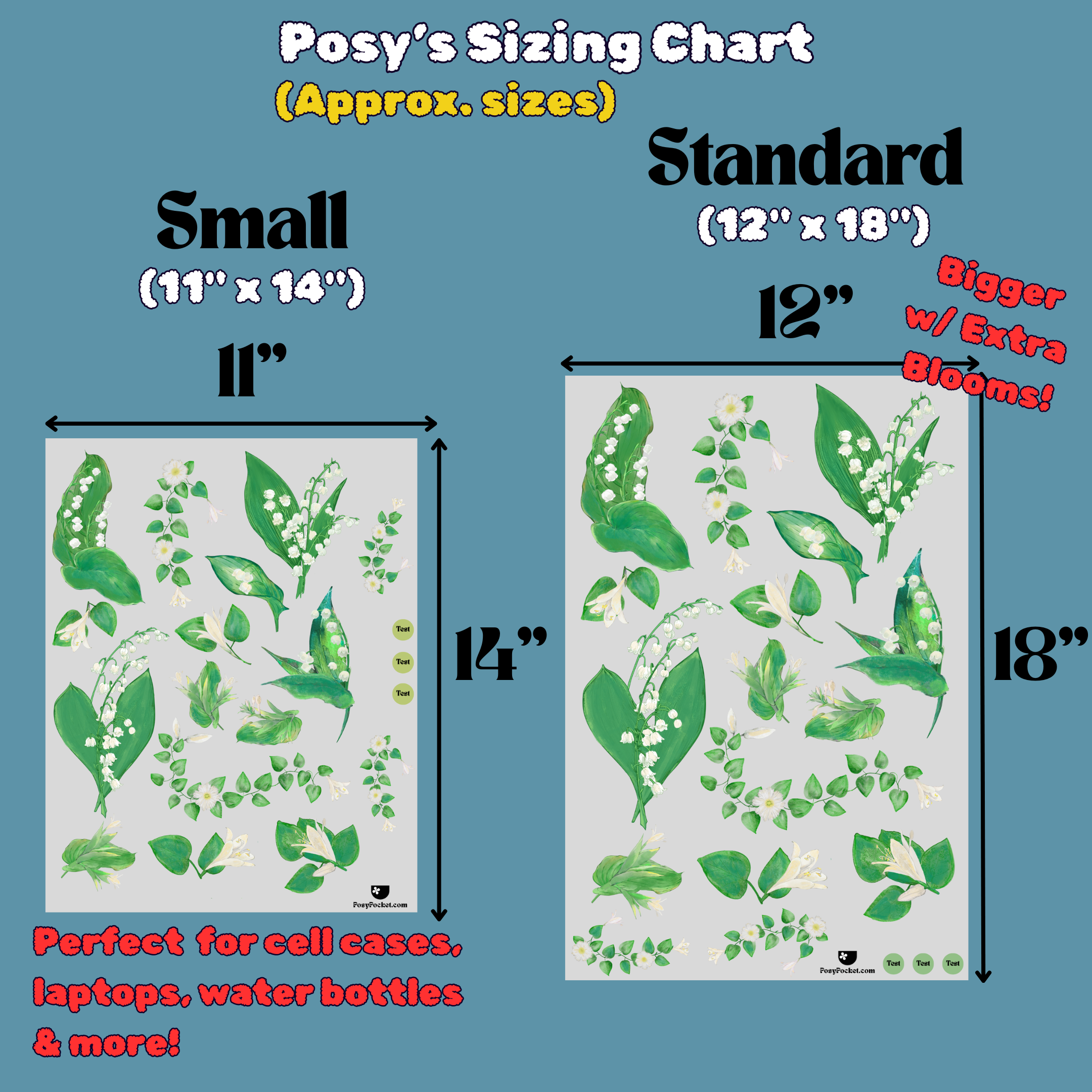 lily of the valley decal set size chart