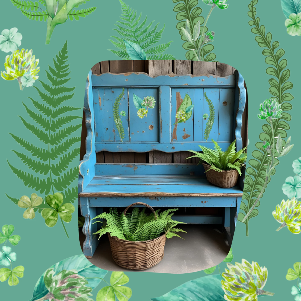 bench with flower fern decals