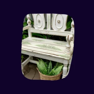 fern decal on wooden bench