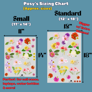 flower decals realistic sizes chart