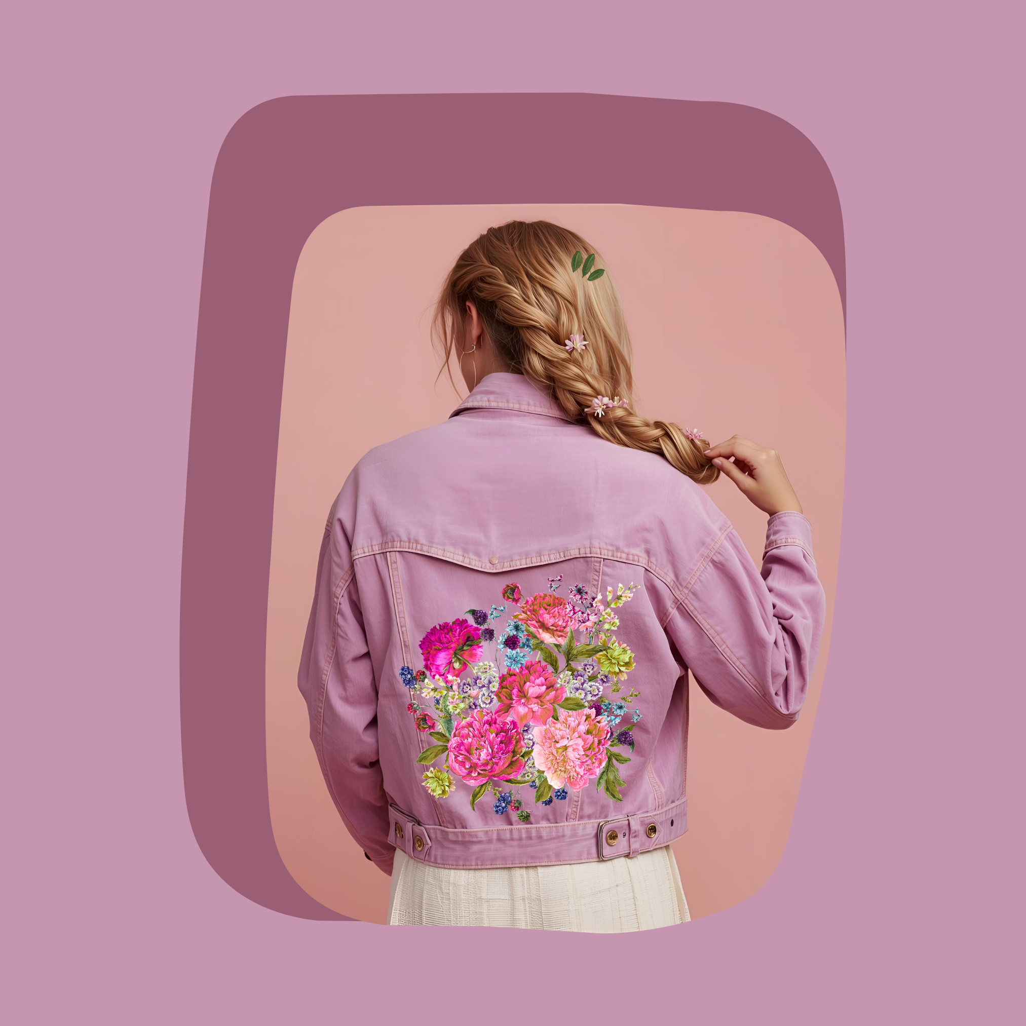 jean jacket with victorian floral statement on back