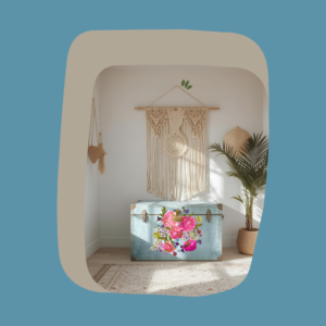chest with statement floral decals of peonies